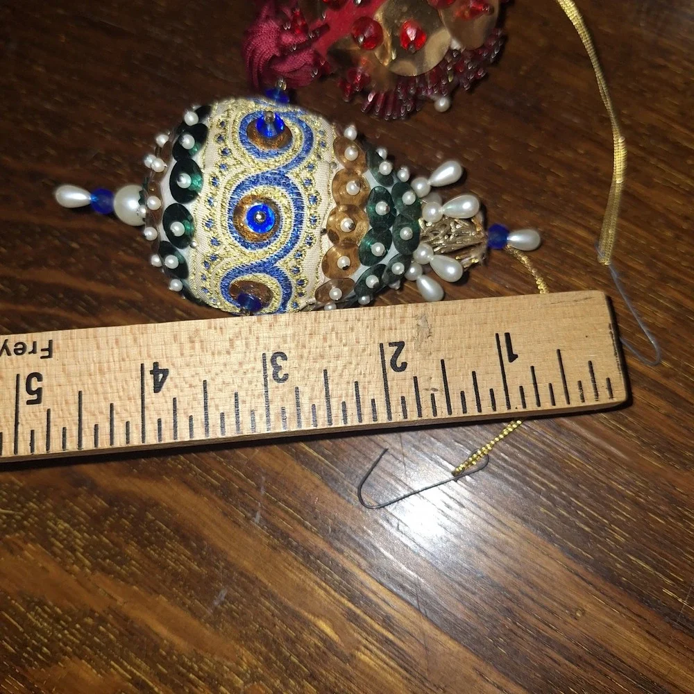 Beaded Satin Sequin Push Pin Ornament Red Ball White Blue Egg Vintage Christmas